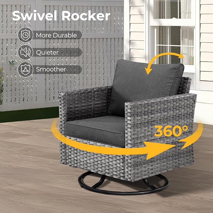 HOOOWOOO 10 Piece Patio Sectional Furniture Set with Fire Pit Table,Modern Wicker Outdoor Conversation Sofa Sets,Weather Resistant Modular L Shaped Outside Couch Swivel Chair Set(Black)