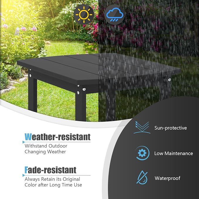 Tangkula Outdoor Side Table, Weather Resistant Adirondack Table, Outdoor Indoor Chairside End Tables, Waterproof HDPE, for Patio Poolside Porch Backyard, Easy Assembly, 19 x 14.5 x 18 Inch (1, Black)