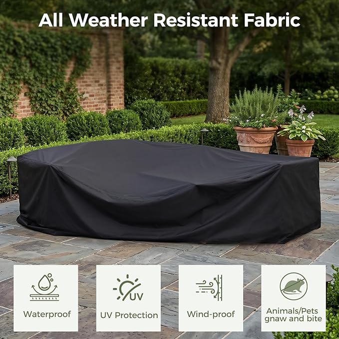 ABCASA Outdoor Patio Sectional Furniture Set with Waterproof Cover, Oversized Wicker Outdoor Furniture Set w/Water-Resistant Fabric & Thick Cushion, L Shaped Patio Conversation Set for Pool Yard,Beige