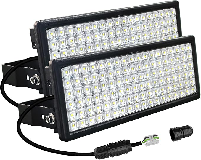 Kekeou 200W LED Stadium Light, 100W 2-Pack 28000LM 5000K LED Flood Light | IP67 Waterproof, AC 85-305V, 10KV surge. with 2-Way Junction Box, 180° adjustable bracket for Warehouse, Generator Compatible