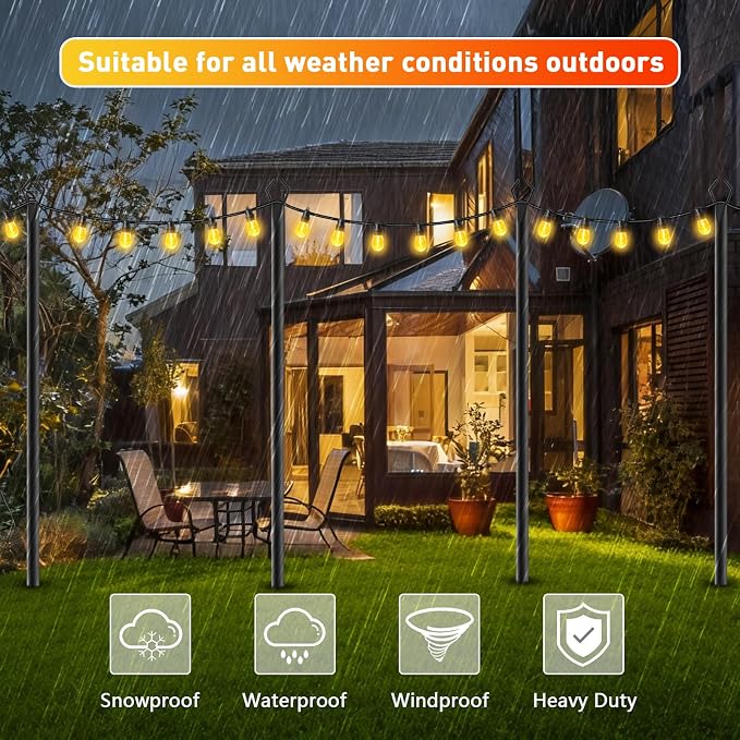 AHRLHR 8 Pack String Light Poles, Outdoor String Light Pole 10 ft Forked Metal Light Pole with Adjustable Outdoor Light Stand, Deck, Backyard, Garden, Wedding, Rustproof and Sturdy with Hooks.
