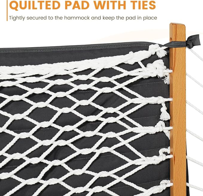Lazy Daze Hammocks 2 Person Hammock Pad and Pillow Set, Double Polyester Quilted 78" x55" Replacement Pad for Rope Hammock, Dark Grey
