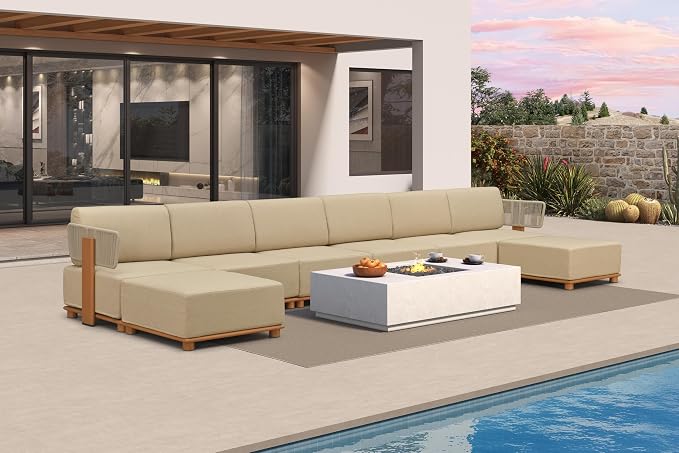 PURPLE LEAF Patio Furniture Set Modular U-Shaped Outdoor Sectional Sofa with 11" Thick Olefin Cushion 8-Piece Outdoor Conversation Set with Ottomans for Backyard Garden Poolside, Beige