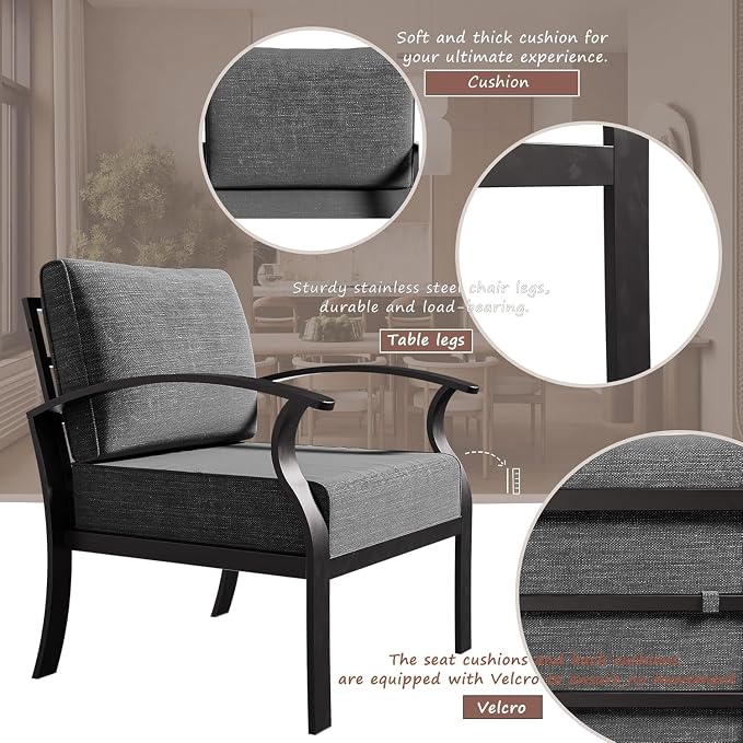 Aluminum Patio Furniture Set with Fire Pit Table, 9 Seats Outdoor Patio Conversation Sets with Swivel Chair Modern Metal Sectional Sofa with Upgrade Cushions for Patio, Backyard - Grey