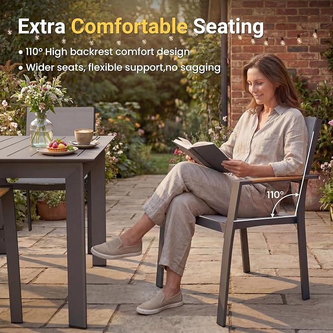 Wisteria Lane Aluminum Outdoor Patio Table and Chairs Set with 121" L-81 L Expandable Dining Table, 9-Pieces Outdoor Dining Set for 8, Patio Furniture Set with Stackable Quick Drying Chairs, Grey