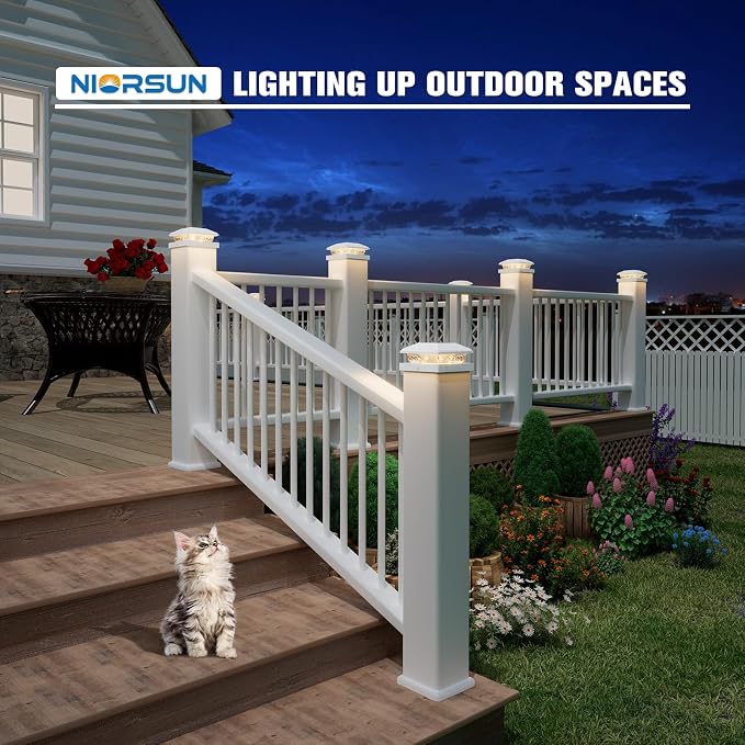 Solar Post Cap Lights,4x4 Post Solar Lights,Warm White,6 Pack White | Fence Post Solar Lights for 4x4 Post Caps Wood Vinyl &5x5 Vinyl Post,IP64 Waterproof Solar Post Lights Outdoor for Deck