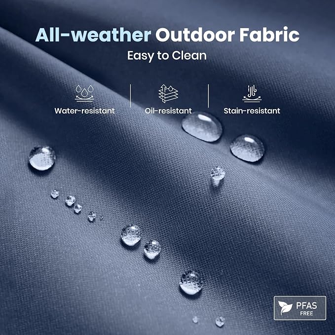 PHI VILLA 7 Pieces Outdoor Dining Set for 6, 61" Rectangle Metal Table with Umbrella Hole & Wrought Iron Swivel Chairs, Patio Furniture with Blue Cushions & Pillows for Deck, Porch, Backyard
