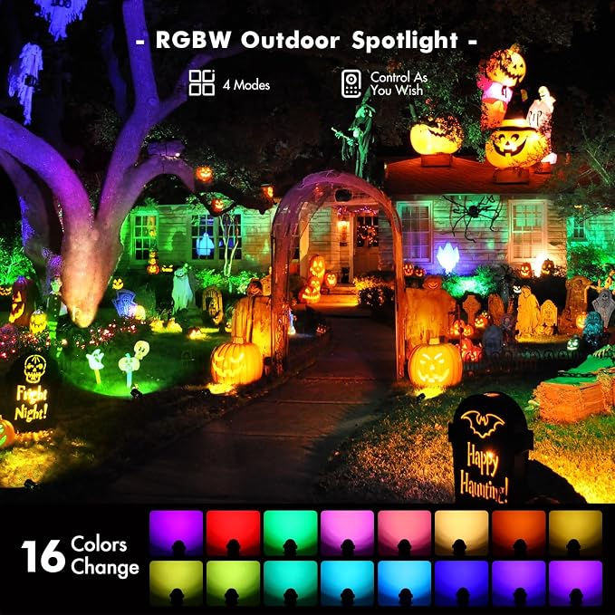 Landscape Lighting - 6W RGB Color Changing Halloween Landscape Lights 120V Christmas Outdoor LED Spotlight with Remote Control Waterproof Spot Lights for Yard Garden Patio Driveway (1 Pack)
