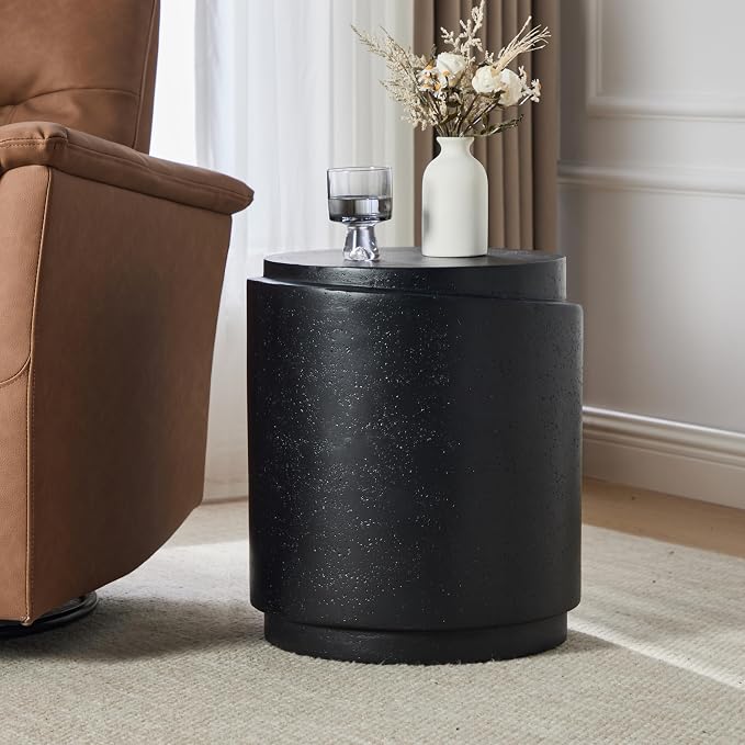 Christopher Knight Home Jarvan 18.7" H Cylindrical MGO Outdoor Side Table, Patio Decorative Small End Table, Round Top Lightweight Concrete Garden Stool for Patio Balcony, No Assembly, Black