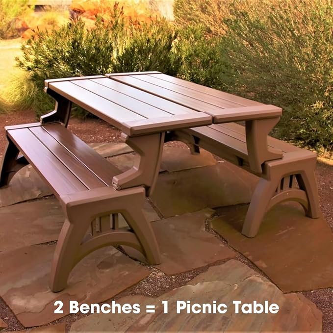 Convert-a-Bench 2-in-1 Outdoor Bench & Picnic Table - Foldable, Weather-Resistant Seating - Perfect for Patio, Lawn, Garden, or Deck - Durable & Easy Assembly - 1 Bench/Order, Sierra Timber