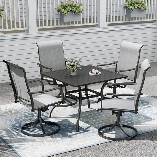 Outdoor Patio Furniture Set, 4 Piece Swivel Patio Chairs and 35" Steel Dining Table with 1.6" Umbrella Hole, Suitable for All-Weather