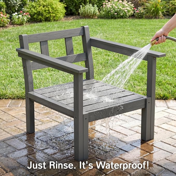 Stoog Modular Armchair with Removable Arms - HIPS Frame & Deep Seat Waterproof Patio Chair for Sectional, Grey