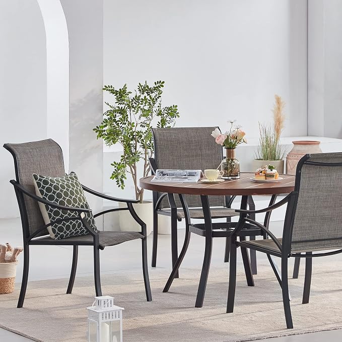 VICLLAX Round Patio Dining Table, 41 inch Metal Outdoor Dining Table with Umbrella Hole for Garden Lawn Balcony Deck, Dark Grey