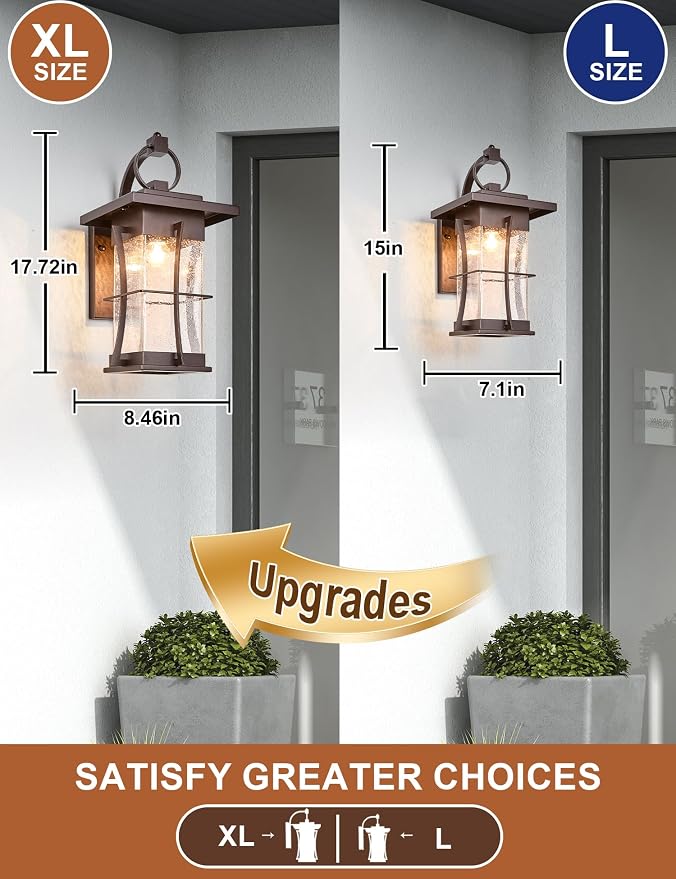 18" H Extra Large Porch Sconce Oil Rubbed Bronze Large Exterior Wall Lantern Deep Brown Outside House Lamps Waterproof Mission Outdoor Lighting with Seeded Glass for Villa Garage Coach Light