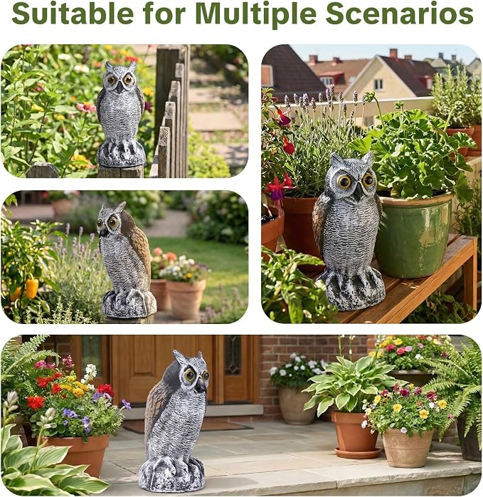 OFFO Fake Owl, Owl Statue for Garden and Yard Decoration, Weatherproof Plastic Outdoor Owl Decor for Porch Pool Patio Yard, 8-Inch Height, Short Ear Owl