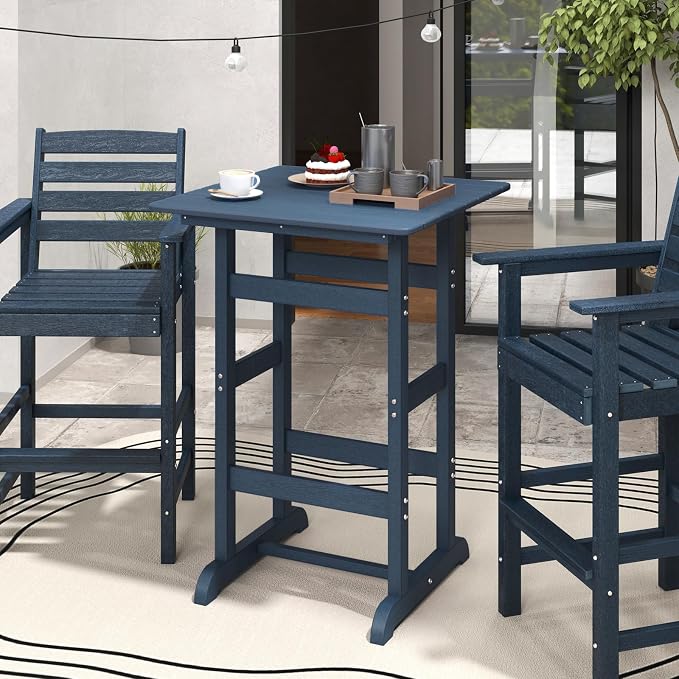 Giantex 42" Height Outdoor Tall Bar Table, HDPE Square Pub Tables with Wood Grains, High Top, Cocktail Bistro Table for Adirondack Chairs, Patio, Garden, Poolside, Yard, Balcony, Navy