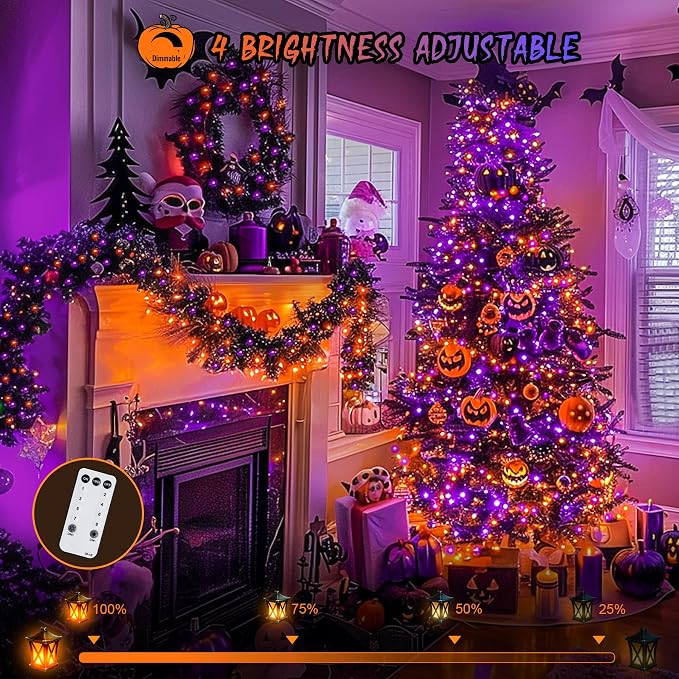 JMEXSUSS 600 LED Halloween Lights Outdoor, Orange Purple Halloween Lights | Orange and Purple String Lights Indoor Plug in Clear Wire for Halloween Tree Fireplace Garden Patio House Car Party Decor