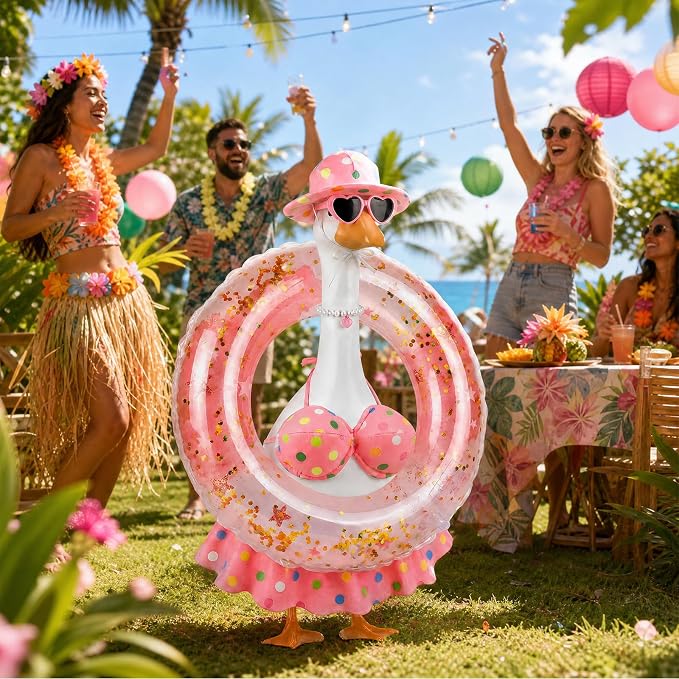 Hawaiian Porch Goose Outfits,23 Inch Bikini Porch Goose Summer Outfit | 23 in Porch Goose Outfit with Sunglasses & Swim Ring Hawaiian Porch Goose Clothes Costume for Outdoor Garden Lawn Yard Decor