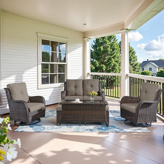 Belord 6 Piece Wicker Patio Furniture Set, Outdoor Swivel Rocker Chairs Set of 2 with Ottomans and Loveseat, All Weather Patio Conversation Furniture Set, for Pool,Yard,SunroomBrown Wicker/Gray
