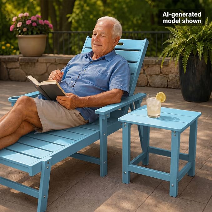 MXIMU Outdoor Side Table for Patio: Heavy-Duty Sturdy Warp Resistant Adirondack Table - Wood Grain Finish Outdoor End Tables - Easy Assembly & Low Maintenance Patio Side Table Blue