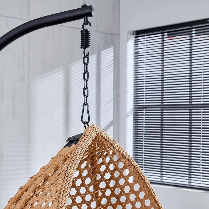 Hanging Egg Swing Chair with Stand, Rattan Wicker Hanging Egg Chair Hammock Indoor with Cushions, Swinging Chair for Bedroom Outdoor Patio Balcony Backyard Sunroom Heavy Duty 350LBS (Yellow)