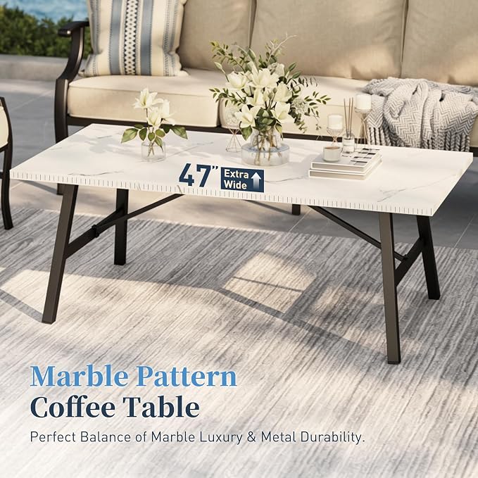 SUNSHINE VALLEY Patio Furniture Set, 4 Piece Modern Metal Outdoor Patio Furniture, 3 Seater Couch, 2 swivel Chairs, Coffee Table and 5.75" Extra Thick Cushion, Patio Conversation Set for Backyard Deck