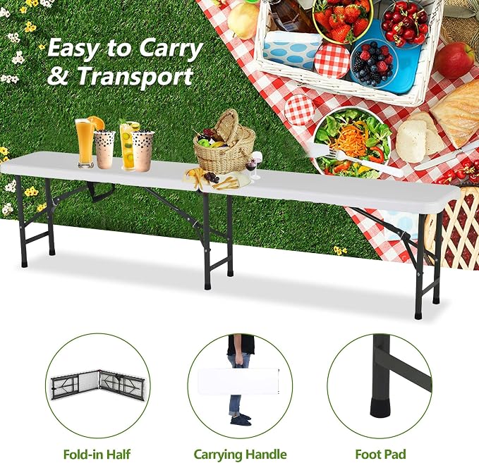 Folding Tables 6Ft Outdoor Dining Table, Portable Picnic Table Fold Up Lightweight Party Tables, 6 Foot Bench Camping Bench, Mesas Para Fiestas Beach Benches Garden Bench