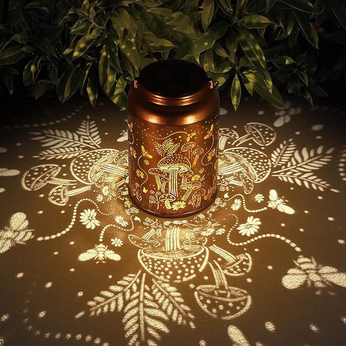 Solar Lanterns Outdoor Waterproof Mushroom Decoration Gifts for Women | Metal Hanging Solar Lights Birthday Gifts for Grandma Mom Solar Decoration Outside for Yard, Patio, Backyard, Porch