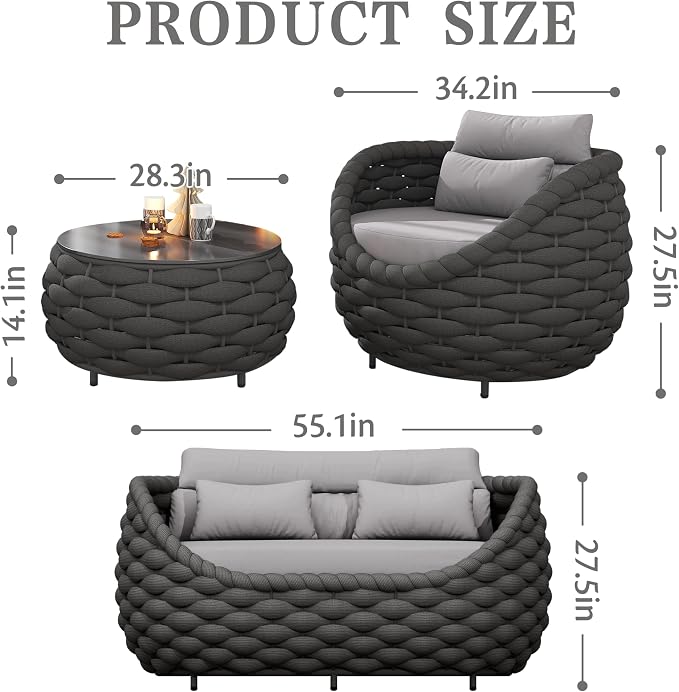 Outdoor 4 PCS Patio Conversation Set, All-Weather Wicker Patio Couch Sofa with Waterproof Thick Cushion Coffee Table for Porch, Balcony Mix Color
