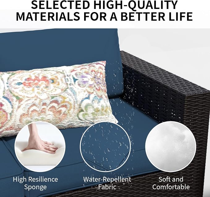 SHGJ&SOFT 7 Piece Outdoor Patio Furniture Set, Wicker Outdoor Sectional Sofa with Washable Cushion Covers and Tempered Glass Table, Rattan Conversation Set for Poolside,Balcony, Porch, Garden