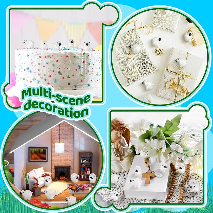 Suzile 50 Pcs Mini Sheep Figurine Miniature Resin Sheep Figurine White Lamb Figure Cute Animal Statue Landscape Little Decor for Spring Summer Outdoor Garden DIY Ornament Cake Topper(Luminous Style)