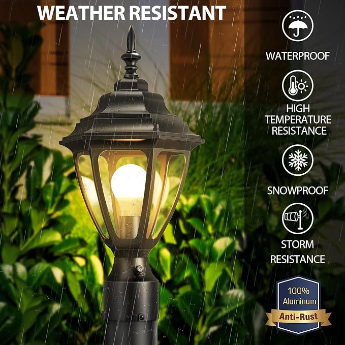 Lamomo Updated Large Size Dusk to Dawn Outdoor Post Lights, Waterproof Aluminum Lamp Post Light Fixture, Lamp Posts Outdoor Lighting Pole Lantern for Yard Patio Pathway Garden