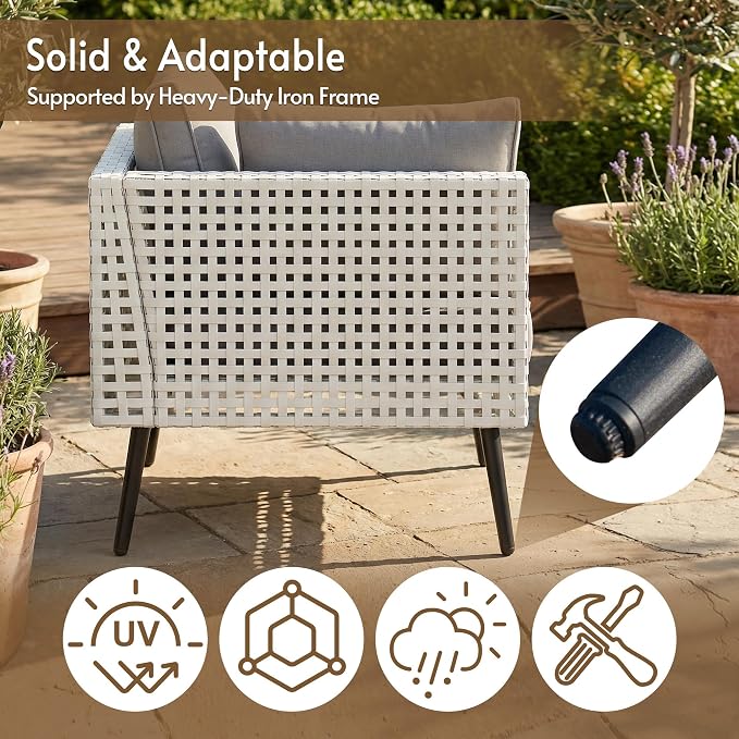 8 Piece Patio Furniture Sets, Modular Patio Sectional Conversation Sets with Upgraded Cationic Fabric Cushions & Outdoor All-Weather Handwoven Open Weave Wicker for Garden, Poolside, Backyard