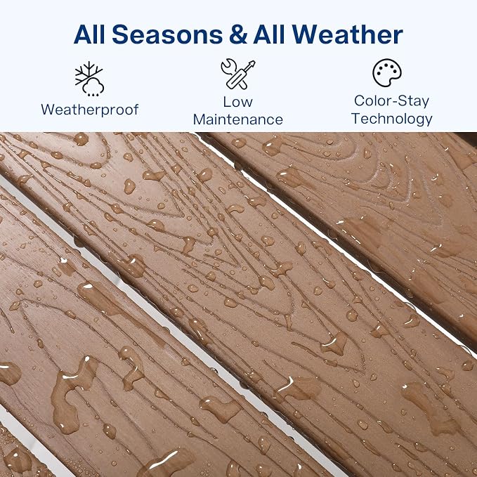 36" Outdoor Coffee Table, Weatherproof HIPS Patio Coffee Tables for Outside, All Weather Outdoor Center Table with 220lbs Capacity for Deck, Garden, Balcony, Indoor, Teak
