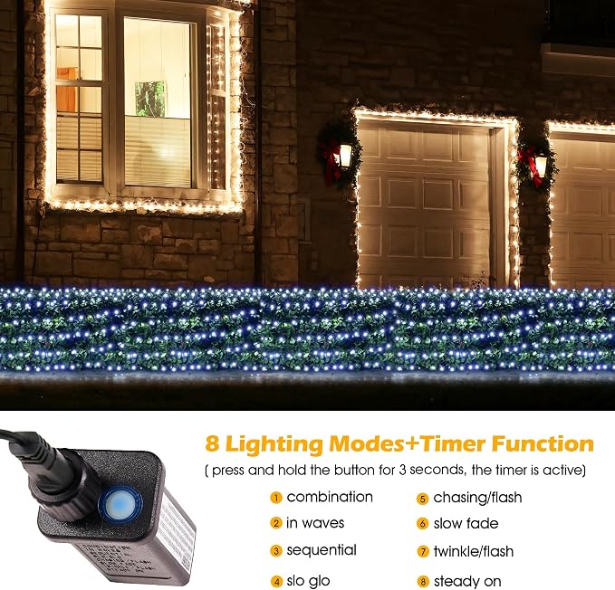 BlcTec Christmas Net Lights, 200 LED 8.4ft x 5.2ft Outdoor Christmas Lights with 8 Modes, Timer, Connectable, Waterproof Design for Trees, Bushes, Shrubs Yard Outdoor Xmas Decorations, Cool White