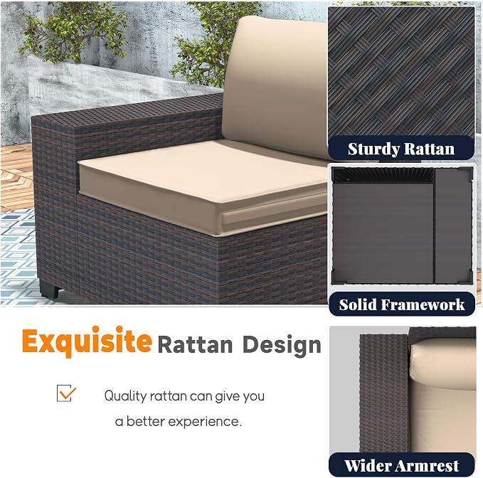 Patio Furniture Set 9 Pieces Outdoor Swivel Rocking Chairs Sofa Set,PE Rattan Wicker Patio Conversation Set with Thickened Cushions and Glass Coffee Table,Sand