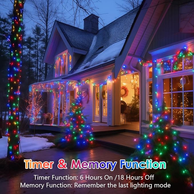 2 Pack 200 LED Battery Operated String Lights, Twinkle Lights Multicolor | 66FT 8 Modes Christmas Fairy Lights Indoor Outdoor, Waterproof Battery Lights for Bedroom Party Porch Tree Holiday Decor