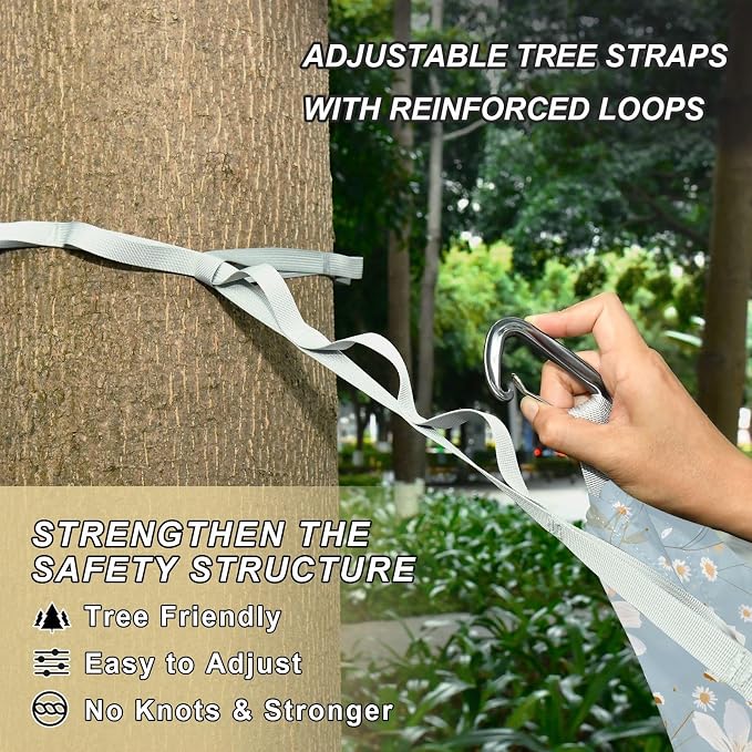 Camping Hammock Outdoor Hammocks for Outside White Daisy Flowers Beach Trees Portable Lightweight with Pockets Tree Straps Indoor