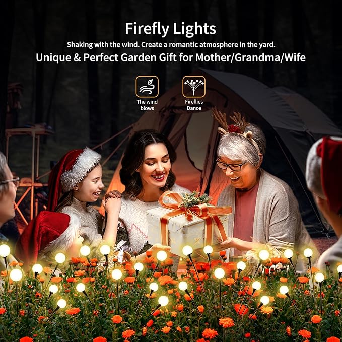 vignuto Solar Lights Outdoor Waterproof 4 Pack of 32 LEDs Garden Patio Firefly Decoration Unique Gifts Women Grandparents