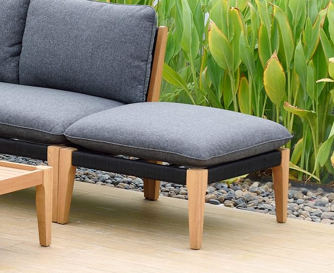 Urban Elements Famiglia 5-Piece Wood Outdoor Sectional | Teak Finish 100% FSC Eucalyptus | Backyard Sectional Furniture, Patio Conversation Sets, Outdoor Seating Set, Black