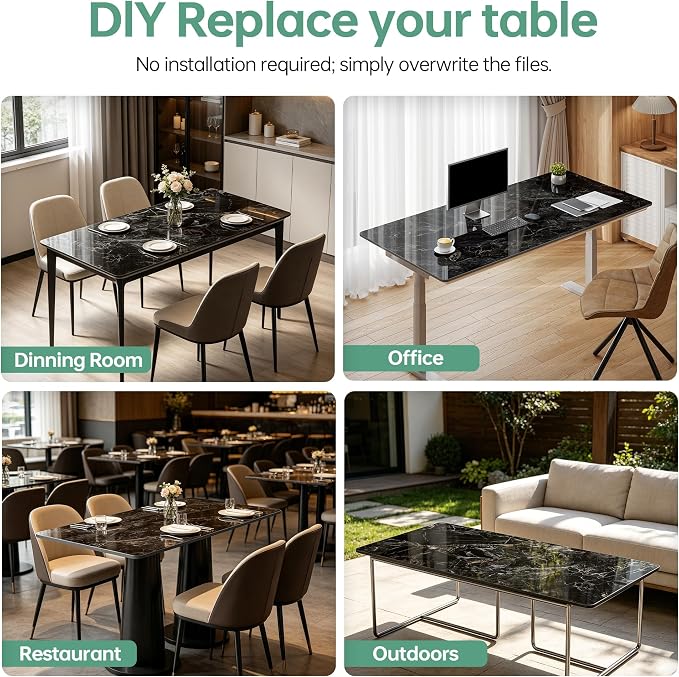 Rectangle Table Top,55.1 ” x 27.5 ” Black Sintered Stone Tabletop, DIY Replacement & Cover Marble Desktop, Scratch & Wear Resistant, Easy to Clean, Suitable for Indoor & Outdoor