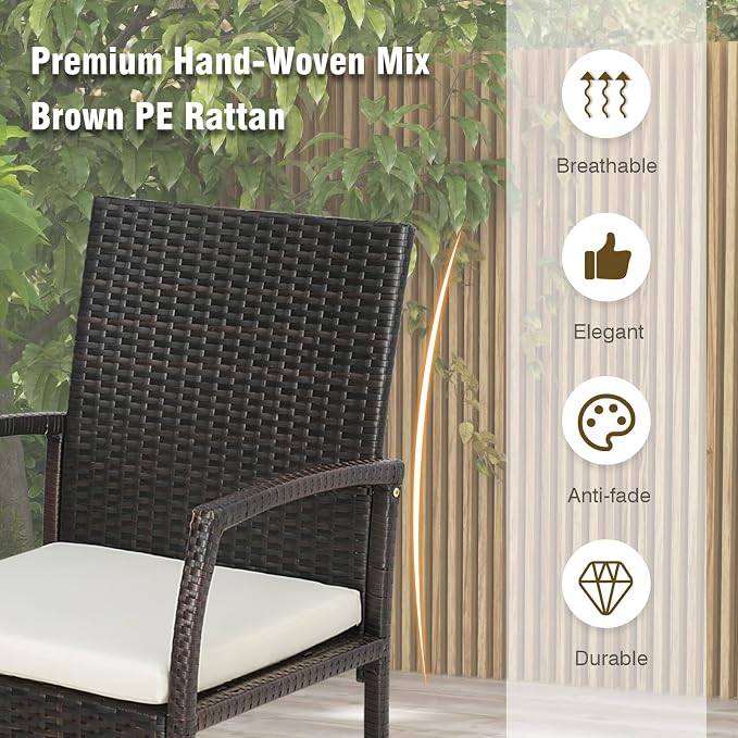 9 Pieces Patio Rattan Dining Set with Acacia Wood Table, Heavy Duty Outdoor Table and Chairs Set with Soft Cushions and 1.9 Inches Umbrella Hole, for Backyard, Garden and Poolside