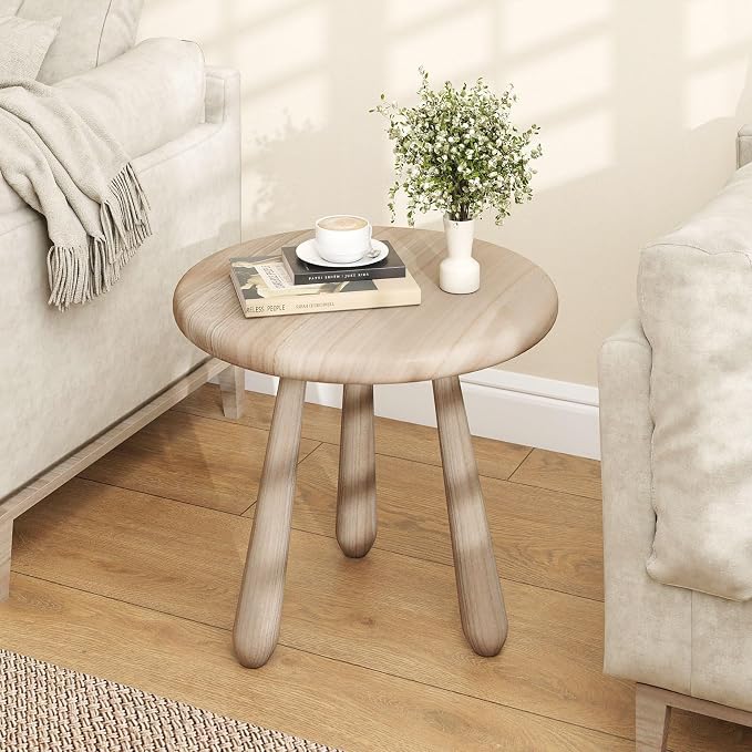 Tangkula Outdoor Mahogany Wood Side Table, 18” Round End Table with Thickened Board & Solid Wood Support Legs, Small Accent Patio Table for Living Room, Porch, Balcony, Natural (2)