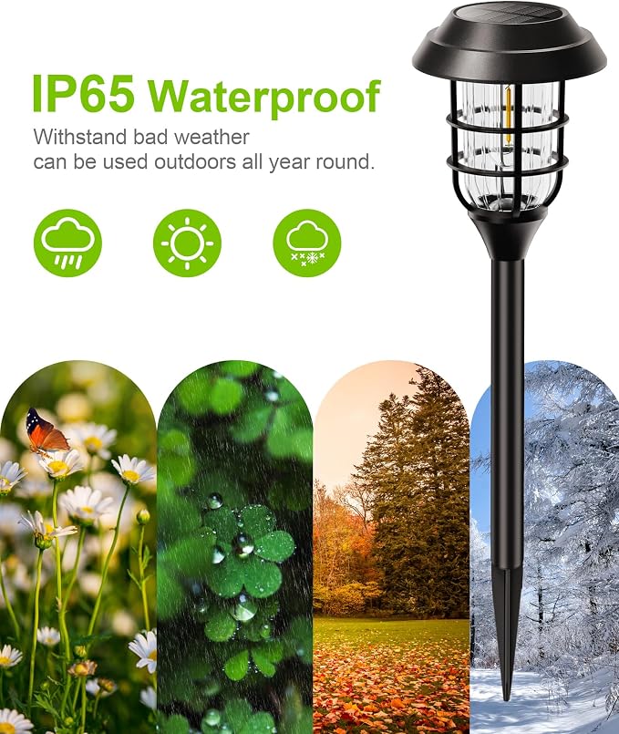 LETMY Solar Pathway Lights Outdoor, 8 Pack Bright Solar Lights Outdoor, IP65 Waterproof Auto On/Off Garden Lights Solar Powered Landscape Lighting for Yard Path Patio Walkway Driveway Pathway - Black
