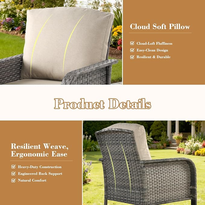 6 Pieces Patio Furniture Set, All-Weather Rattan Wicker Outdoor Furniture Loveseat Chairs with Coffee Table, High Back Conversation Set for Porch, Backyard, Balcony,Beige