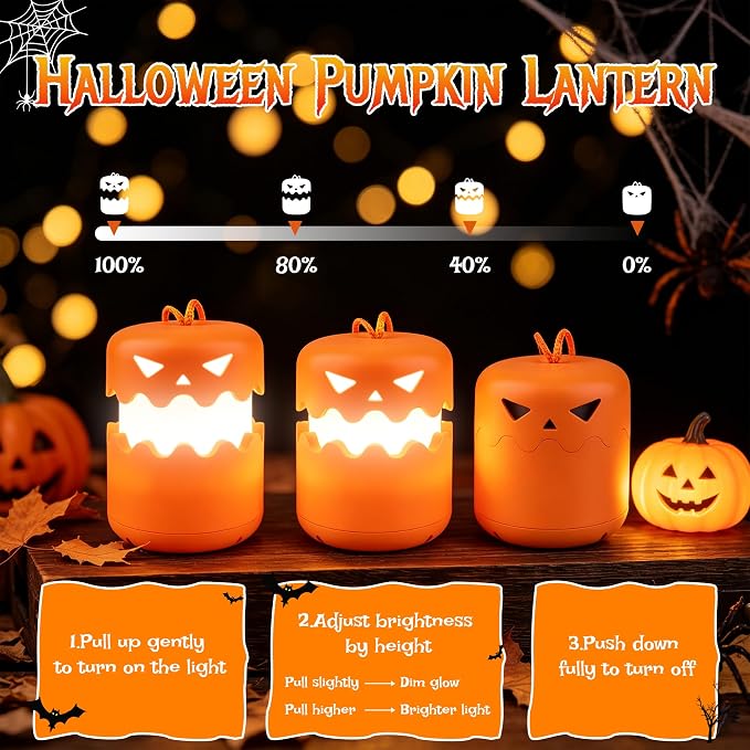 LED Halloween Pumpkin Lantern 2 Pack，Jack O Lantern with Lanyard | Halloween Lamp Gifts for Kids and Adults Collapsible Indoor/Outdoor Halloween Party Decoration