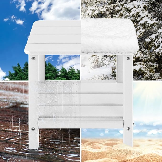 Adirondack Outdoor Side Table, 2-Tier Small Patio End Table, Weather Resistant HDPE Outdoor End Tables for Garden, Lawn, Pool, Beach, Porch, Deck, Backyard - Square, White