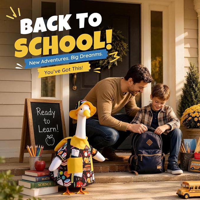 Back to School Porch Goose Outfits for 23" Cement Plastic Geese Statue | Goose Clothes for School Classroom Cement Goose Outdoor Garden Yard Decor