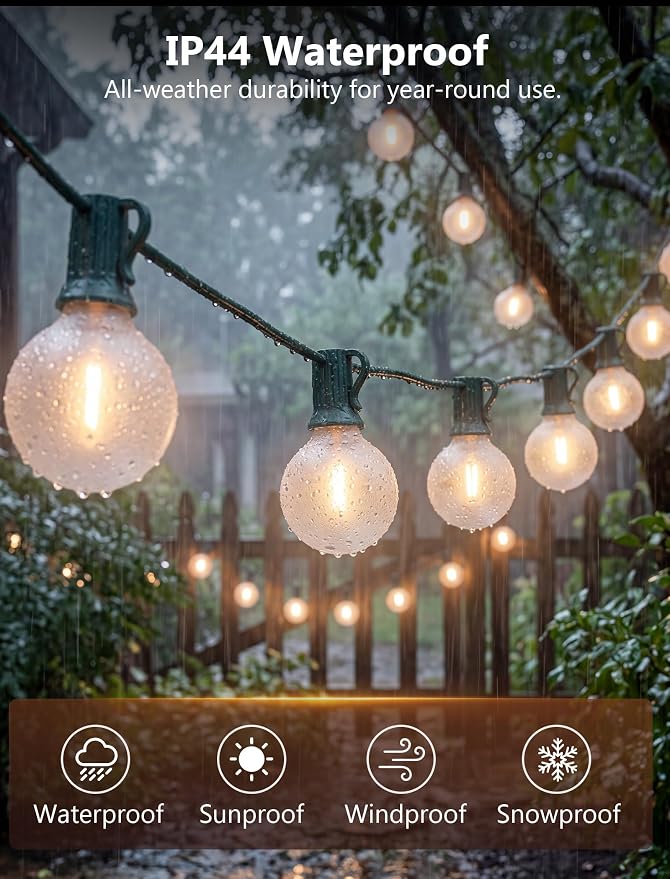 25Ft Outdoor Christmas Lights, Dimmable G40 LED Patio String Lights with 27 Frosted White Globe Bulbs, Green Wire Outdoor Christmas Decorations Lights Waterproof for Wedding Party Porch Backyard