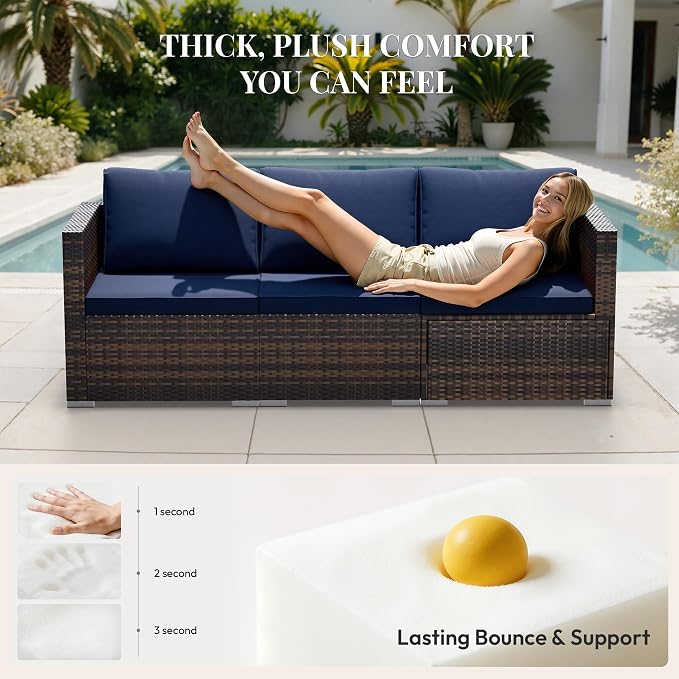 WWR Patio Furniture Set- All-Weather, Thick Cushions & Wide Armrests -5 Piece Outdoor Patio Conversation Couch Sets, Wicker Rattan Outdoor Sectional Sofa for Garden, Patio, Poolside